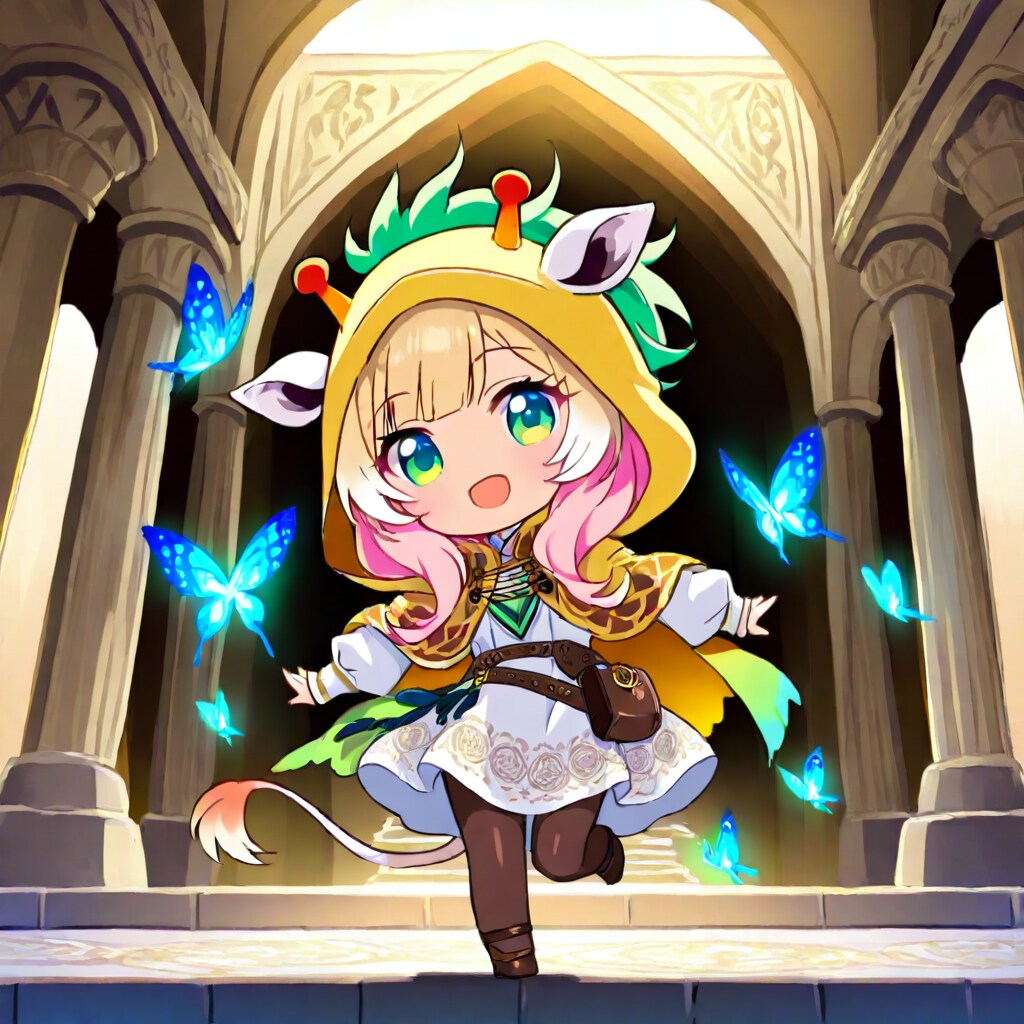 蝶々とキリン着ぐるみちび子ちゃん