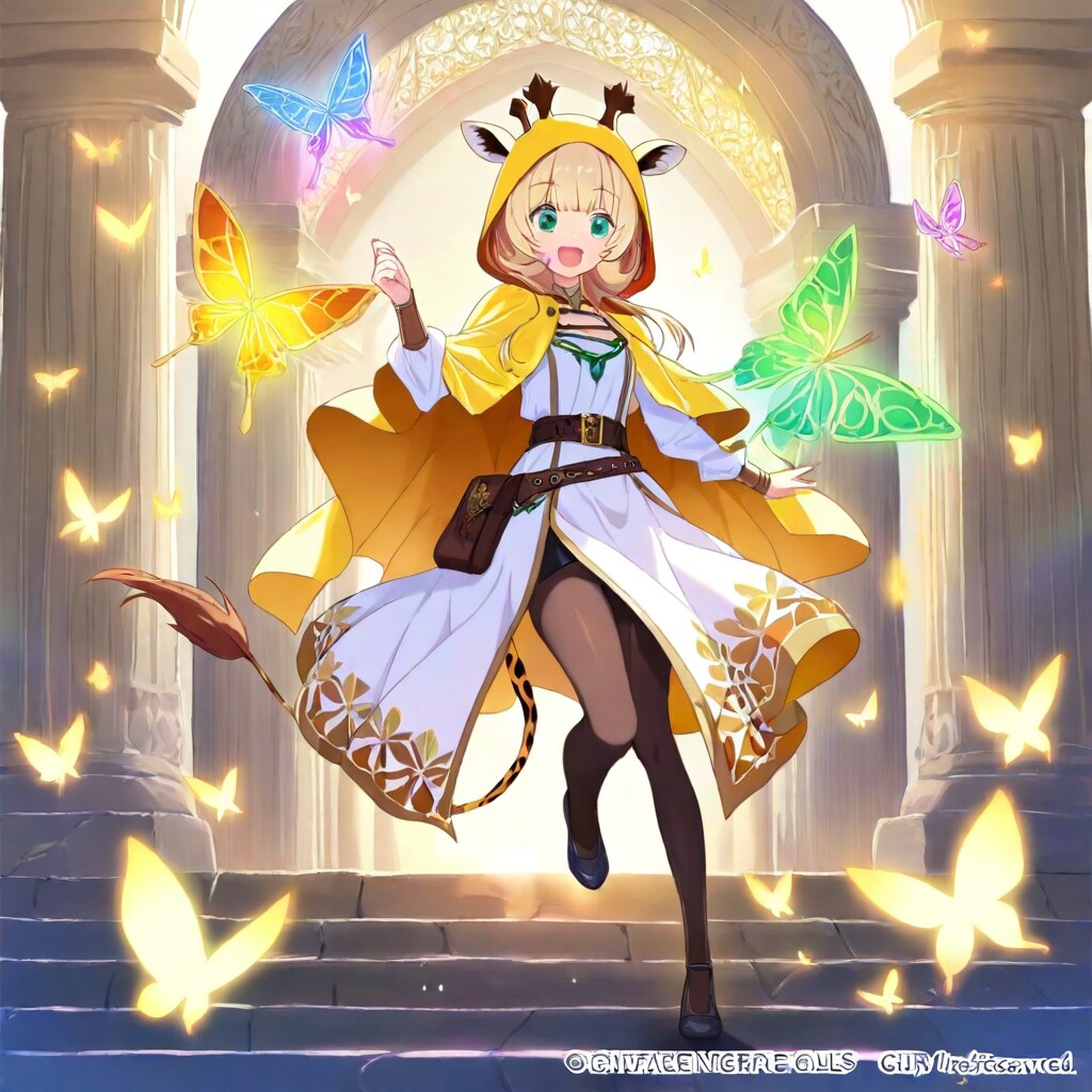 蝶々とキリン着ぐるみちび子ちゃん