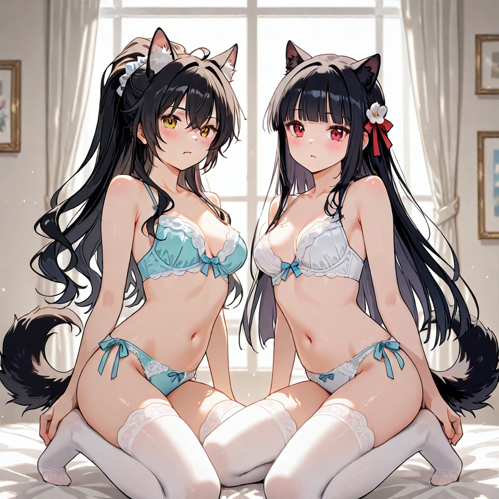 ツインテちゃんとポニテちゃん　髪型の修正を続けていたら急にケモナーになった？