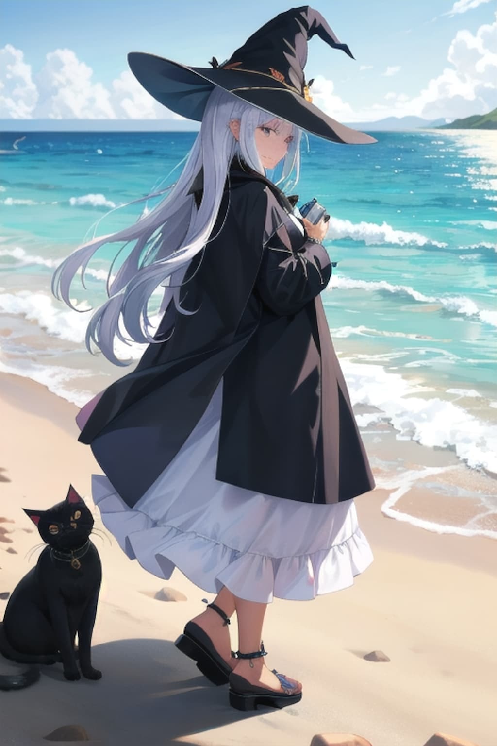 砂浜の魔女と黒猫