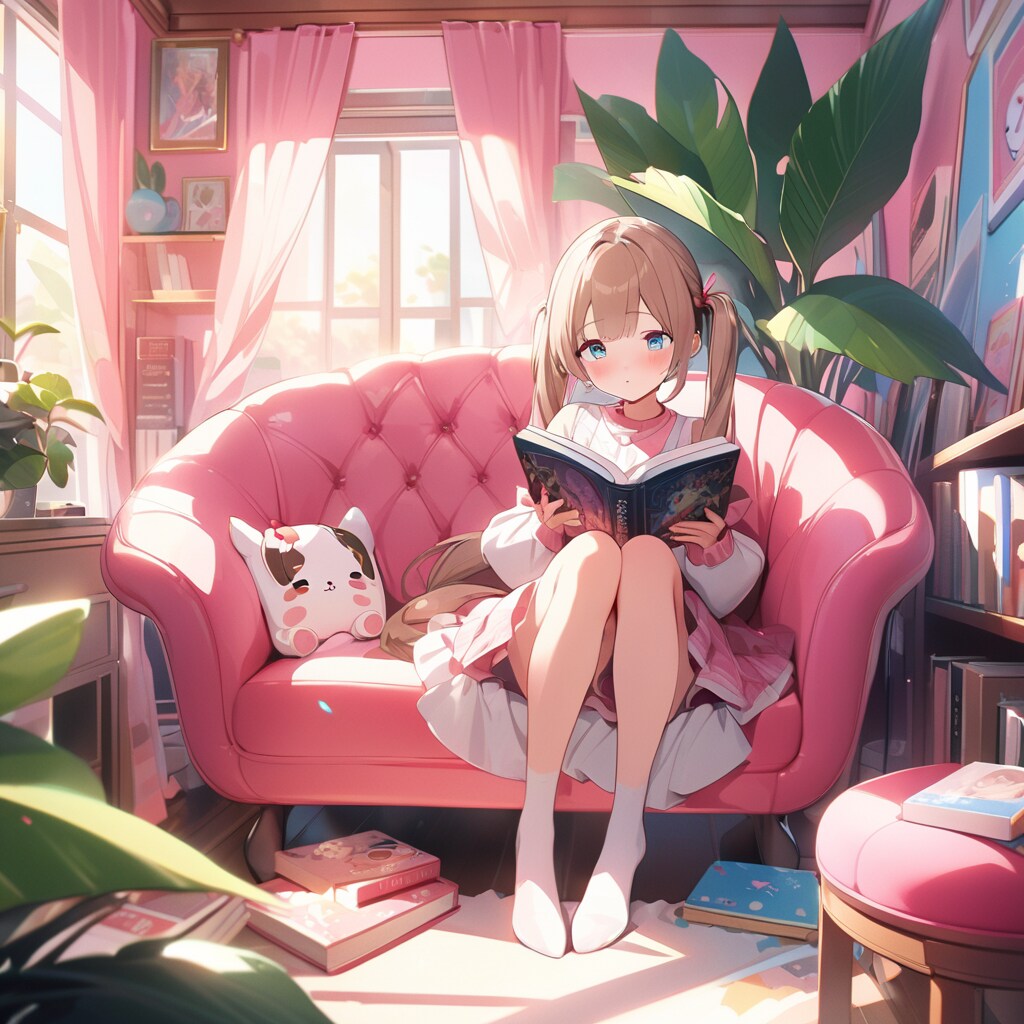 かわいい部屋で読書