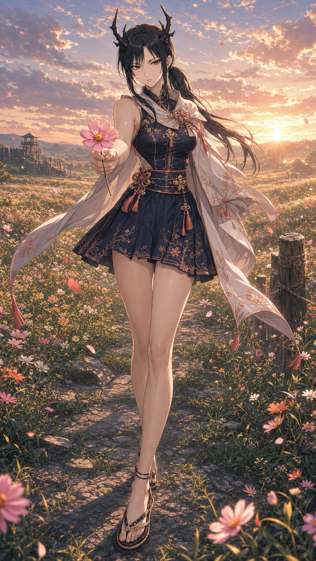 夕茜に咲く夜露の秋桜