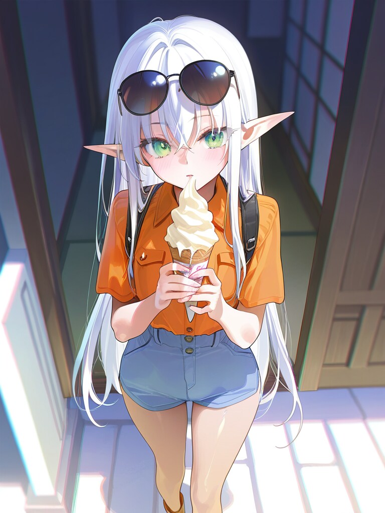 涼しむエルフの女の子