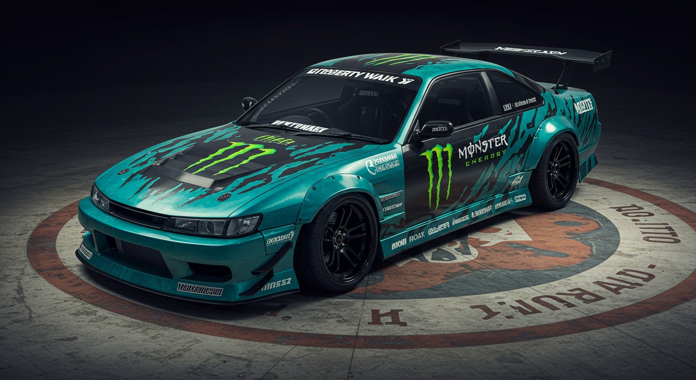 モンスターエナジーリバティーウォークS14シルビアのドリ車 | の人気AIイラスト・グラビア