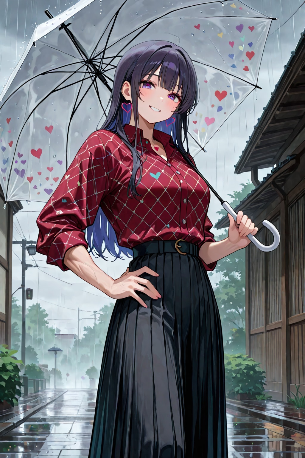 黒と赤と傘の美人