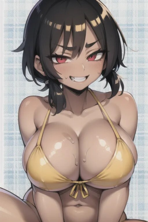 挑発褐色黄色ビキニ