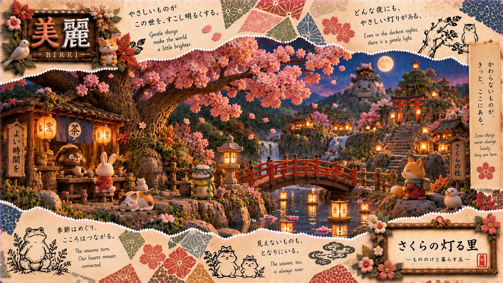 A village of little spirits, gathered beneath the cherry blossoms.  Gentle things make the world a l | の人気AIイラスト・グラビア