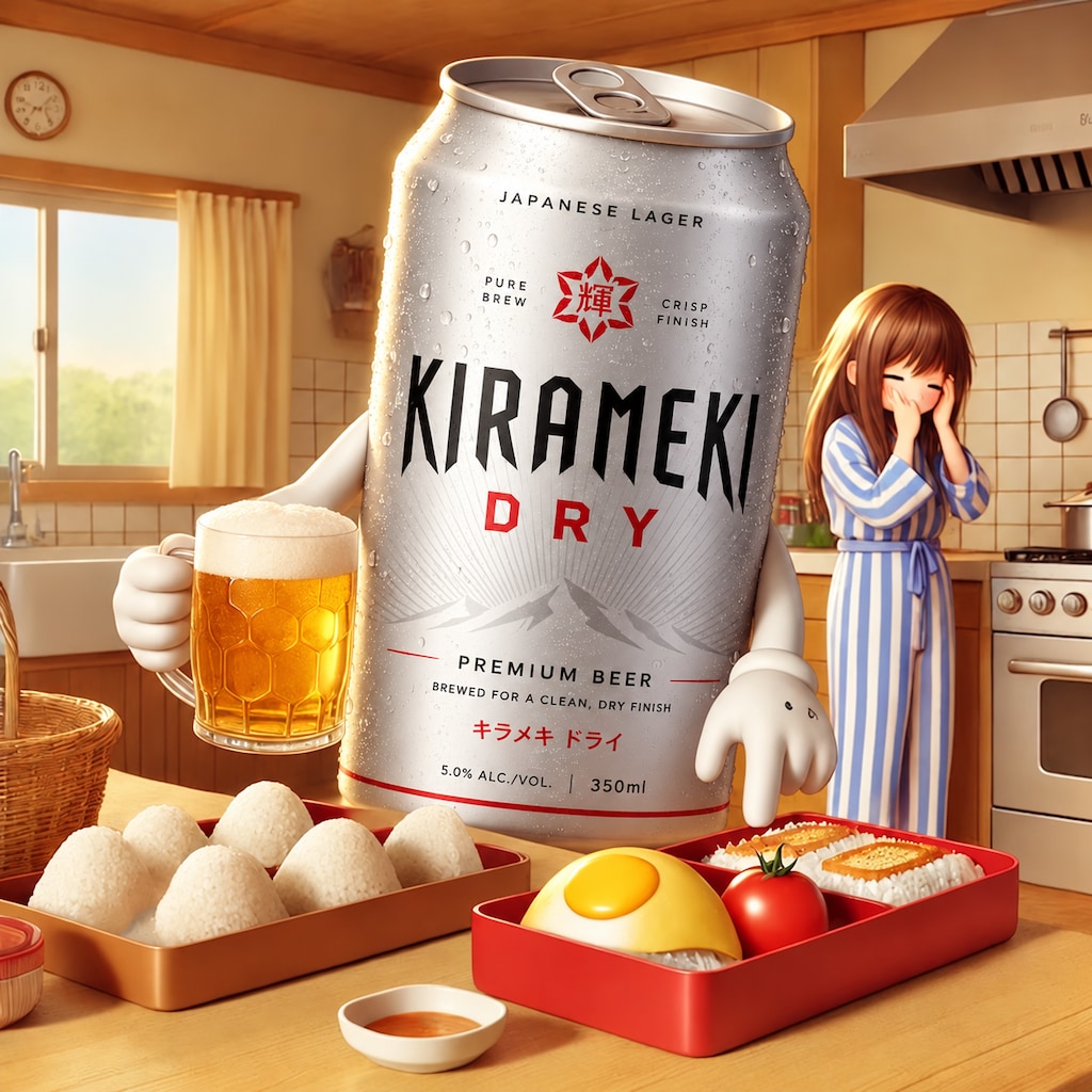 朝お弁当を準備するビール缶