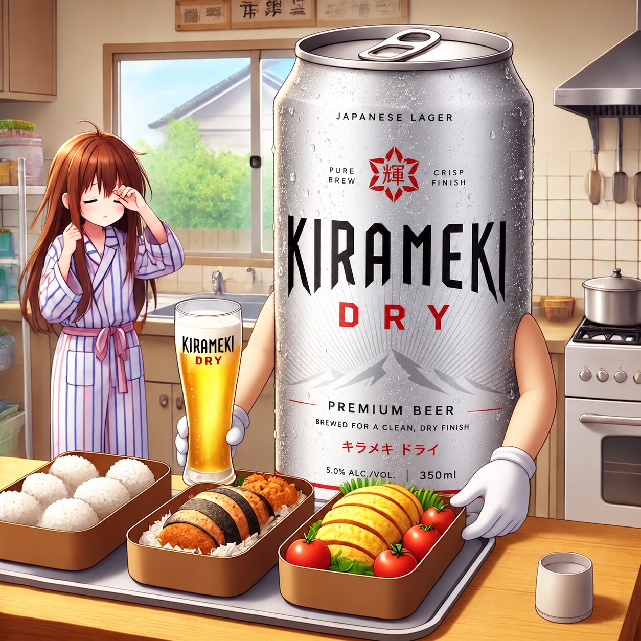 朝お弁当を準備するビール缶 | の人気AIイラスト・グラビア