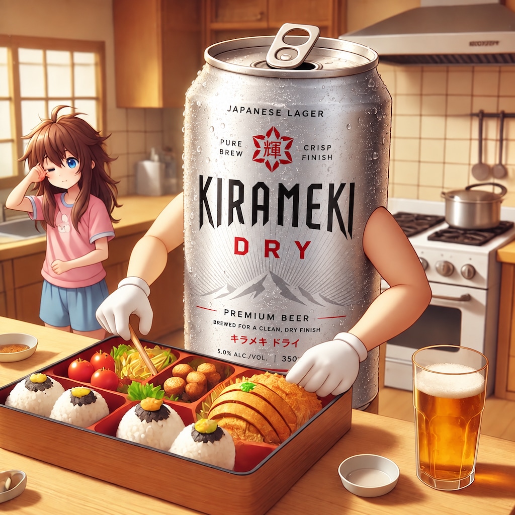朝お弁当を準備するビール缶