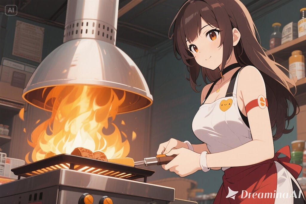 鶏肉を焼くみことちゃん