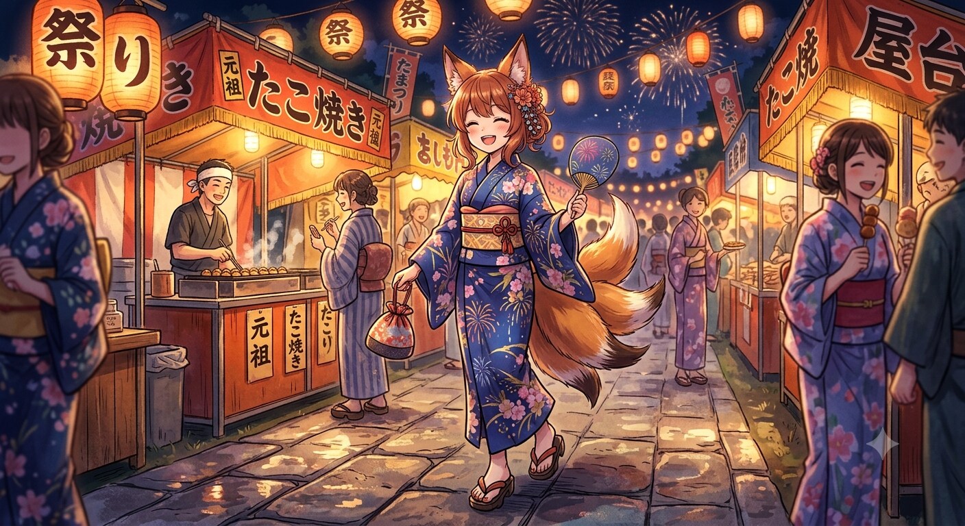 祭りを楽しむ狐娘ちゃん