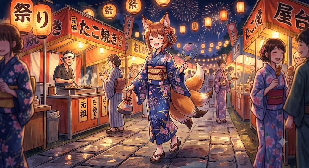 祭りを楽しむ狐娘ちゃん