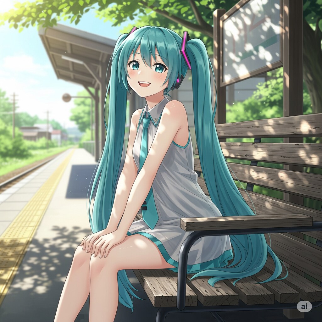 電車を待つミクさん