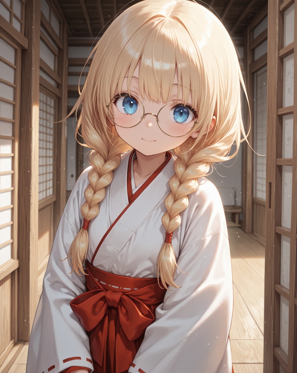 金髪眼鏡三つ編み巫女