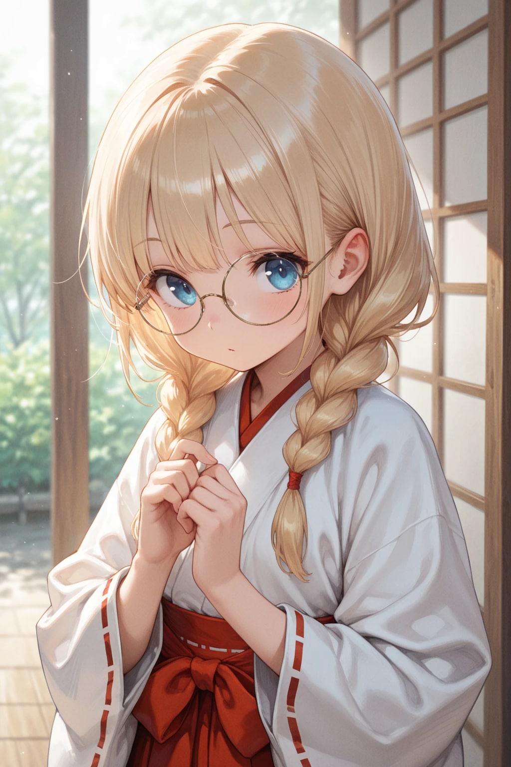 金髪眼鏡三つ編み巫女