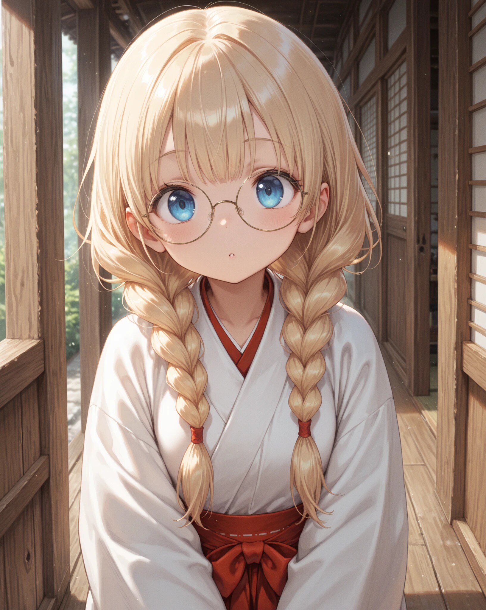 金髪眼鏡三つ編み巫女 | の人気AIイラスト・グラビア