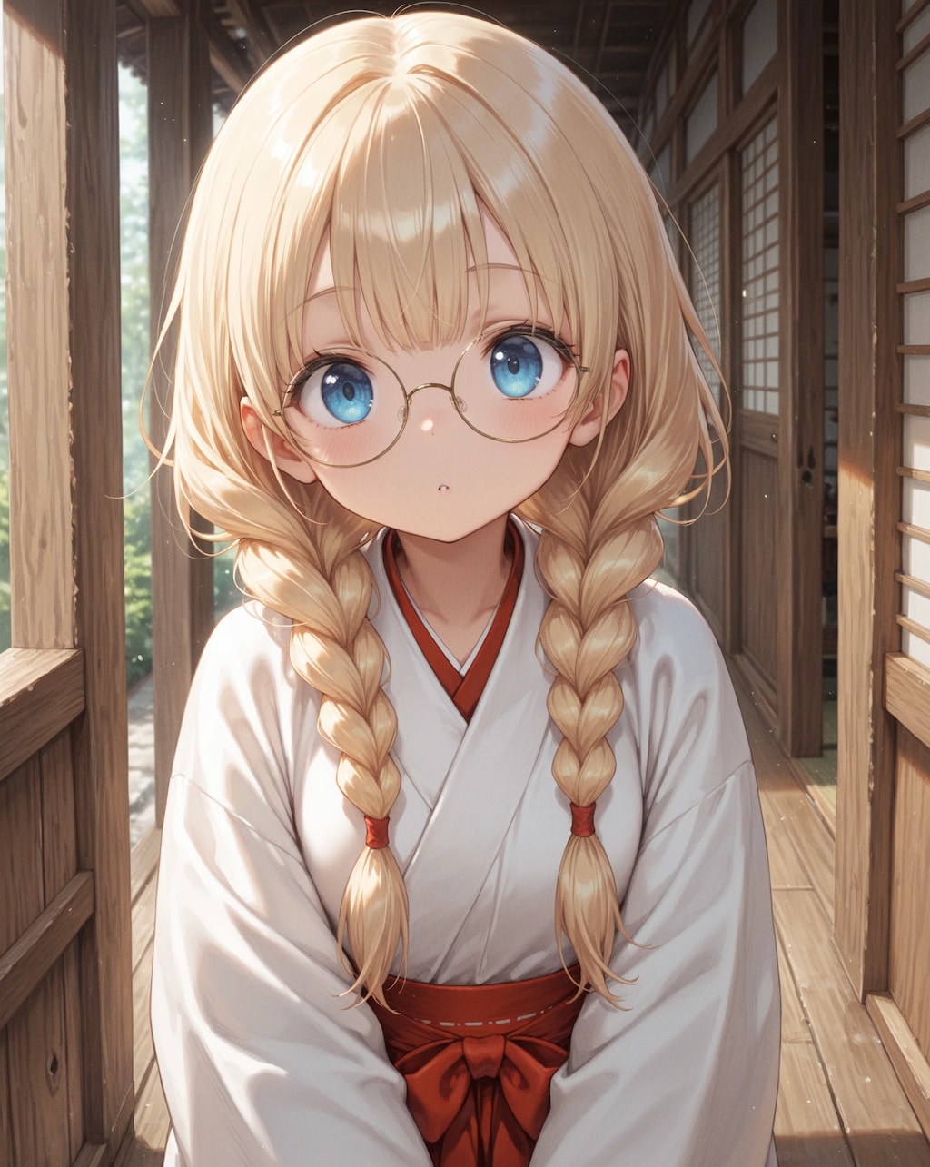 金髪眼鏡三つ編み巫女
