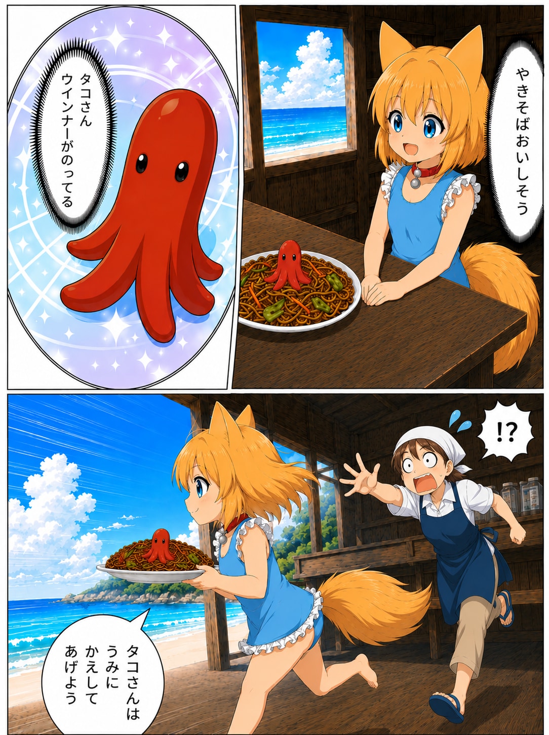 タコさんウィンナーがかわいいので自然に返そうとするキツネ