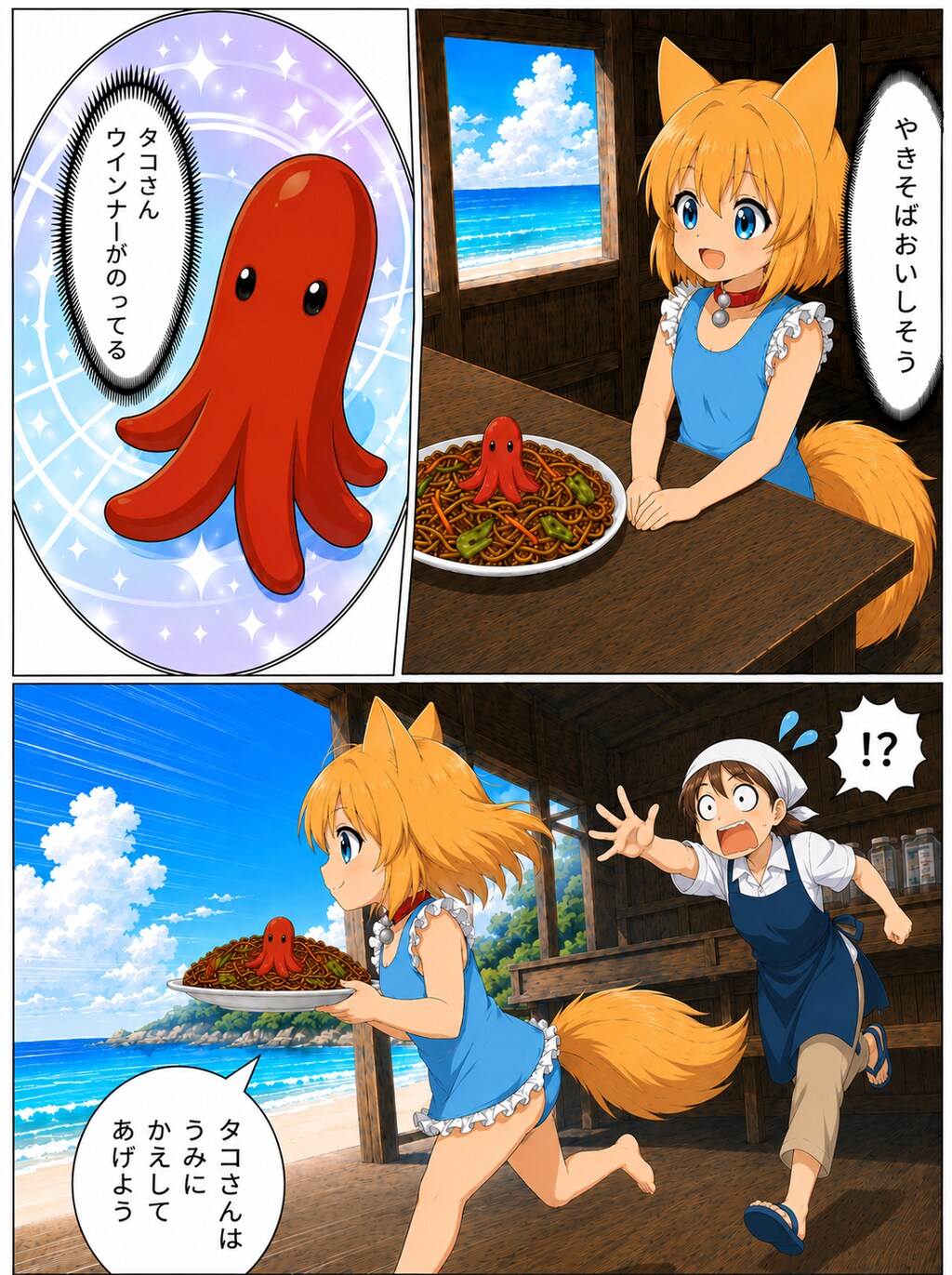 タコさんウィンナーがかわいいので自然に返そうとするキツネ