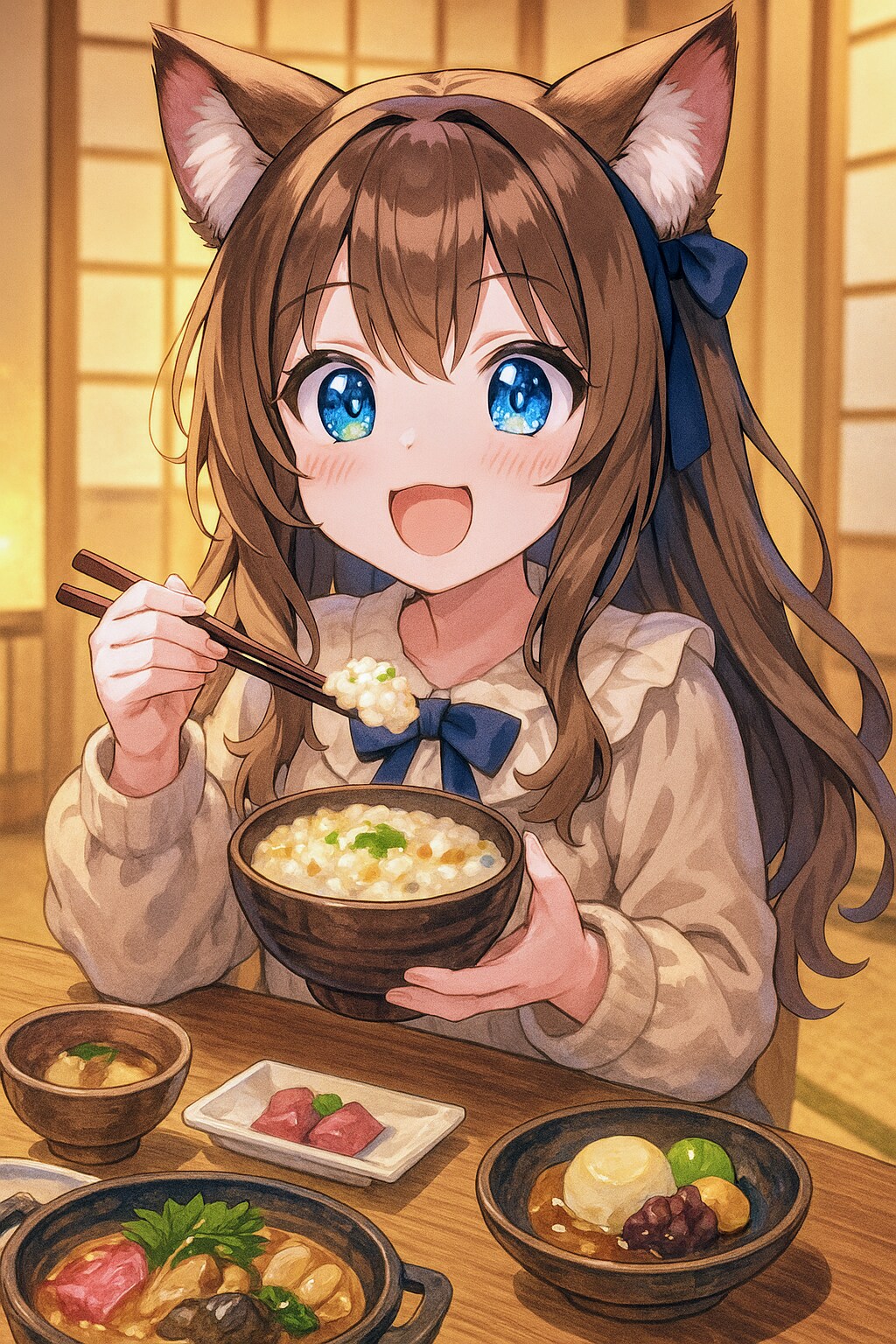 牛鍋を食べる小さな女の子