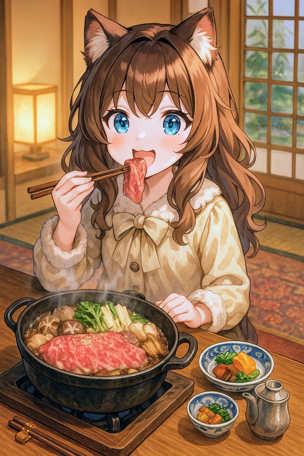 牛鍋を食べる小さな女の子