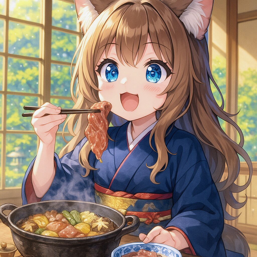 牛鍋を食べる小さな女の子