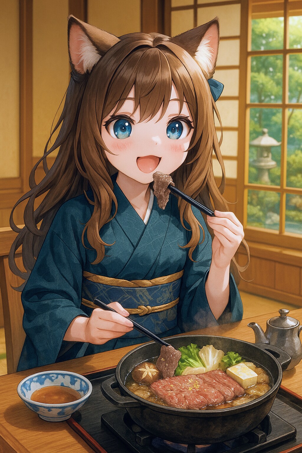 牛鍋を食べる小さな女の子
