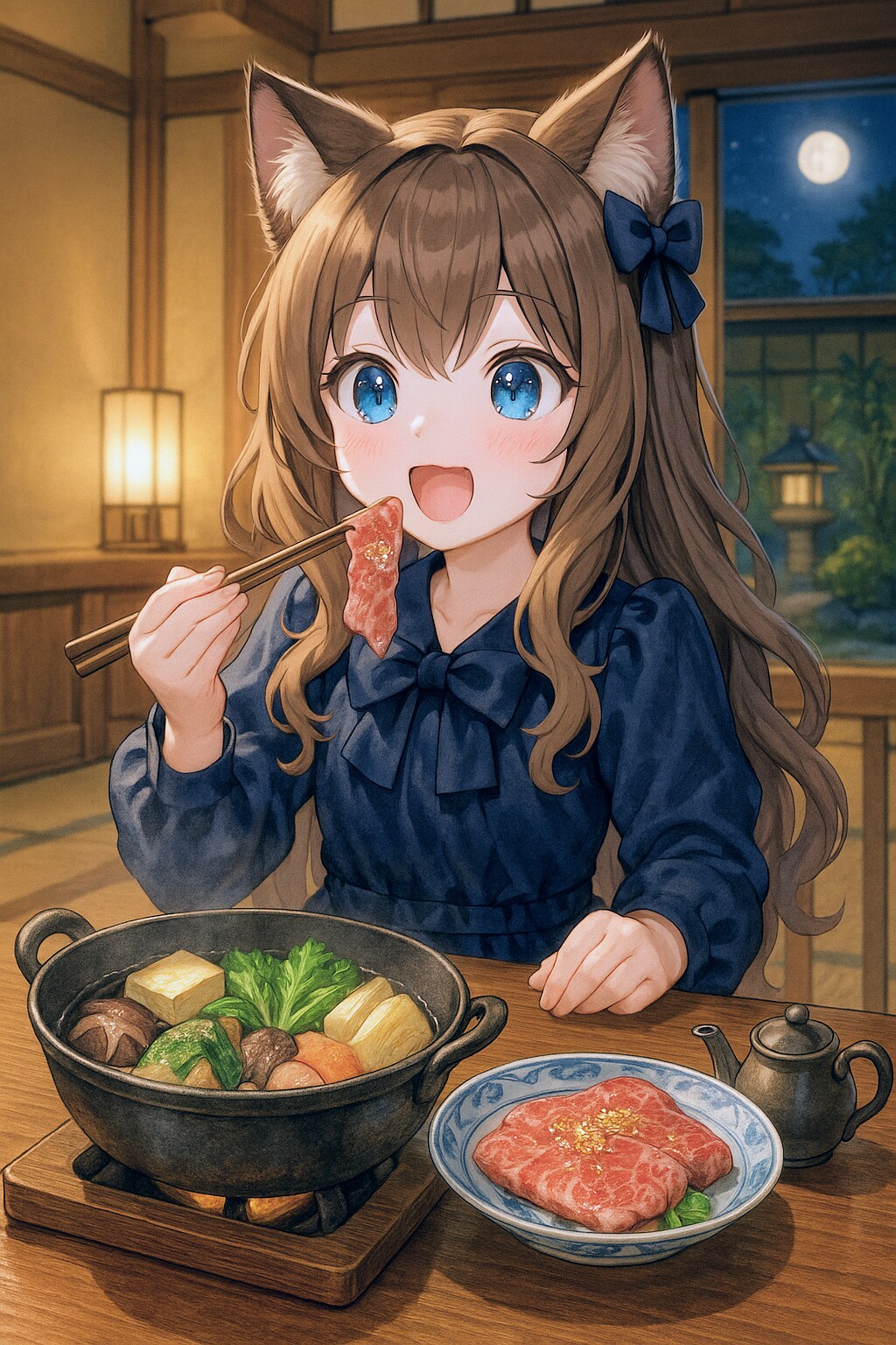 牛鍋を食べる小さな女の子