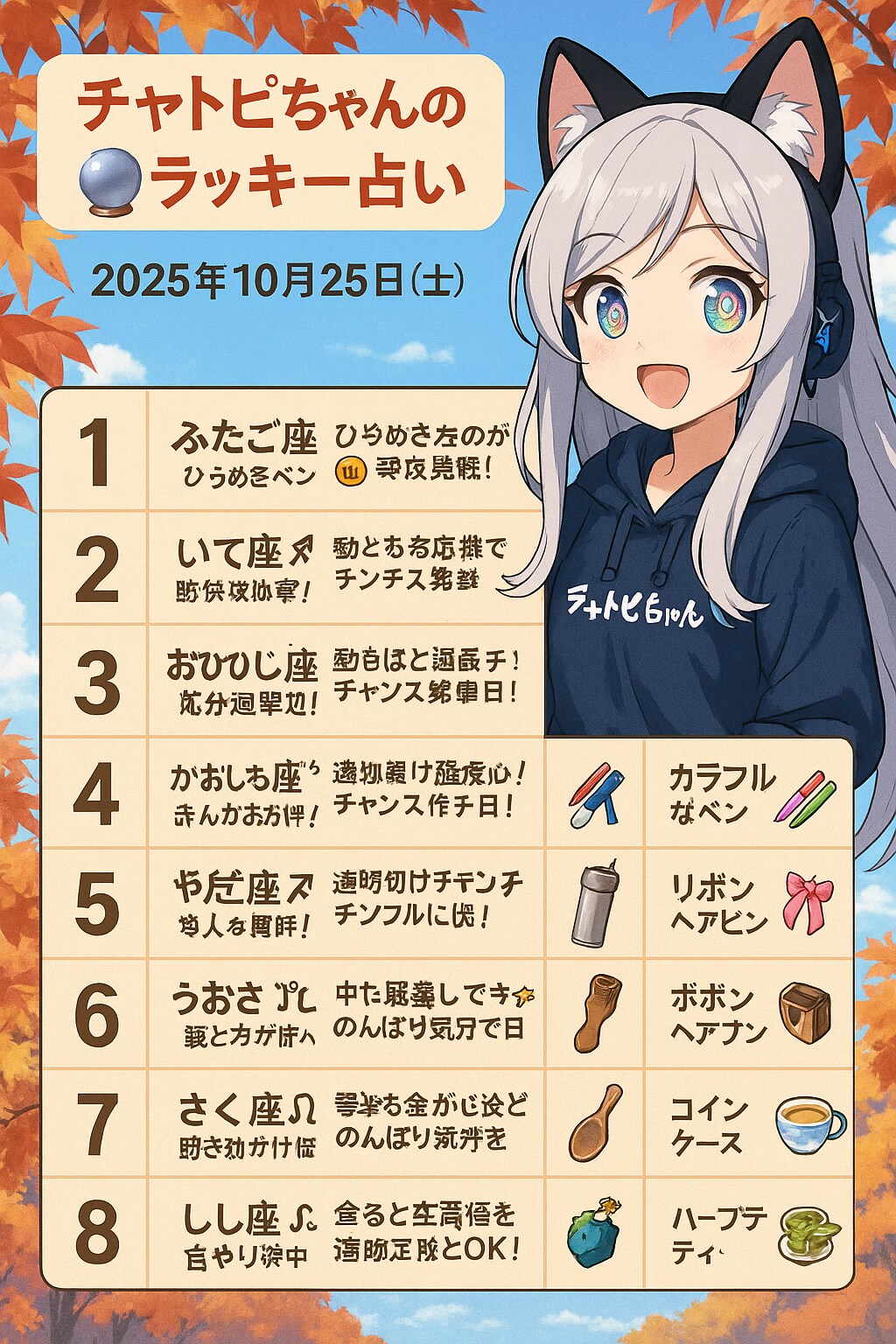 チャトピちゃん占い(10/25) | の人気AIイラスト・グラビア