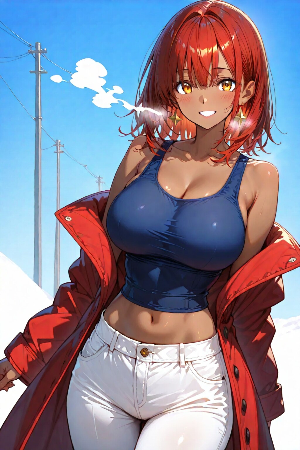 赤髪褐色巨乳