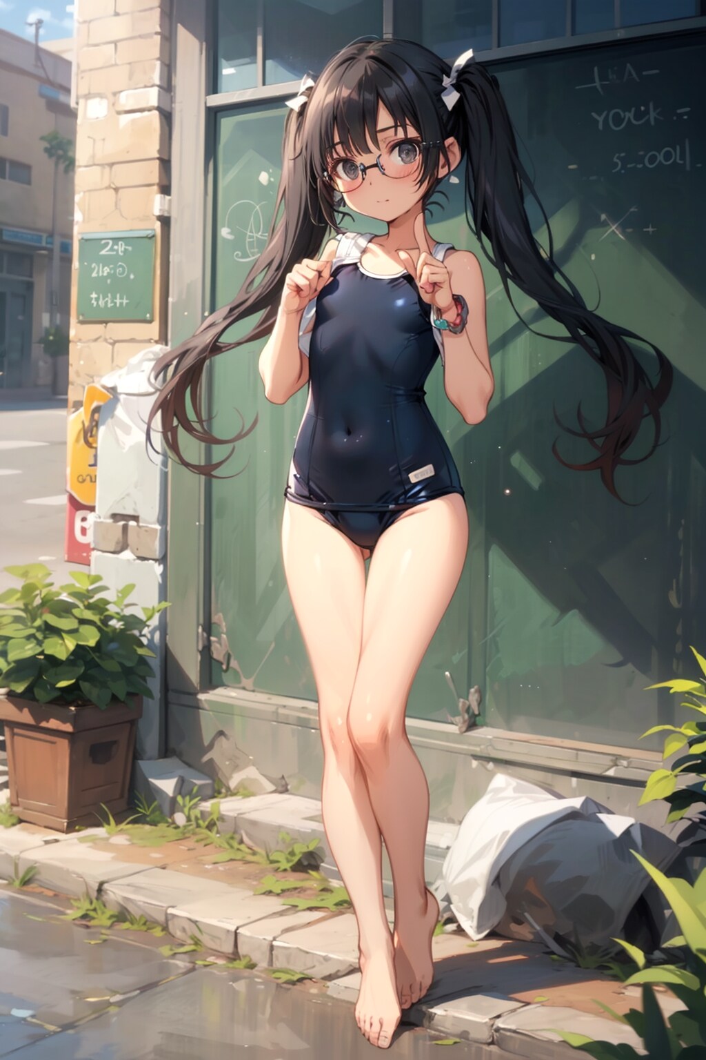 スク水の眼鏡っ娘