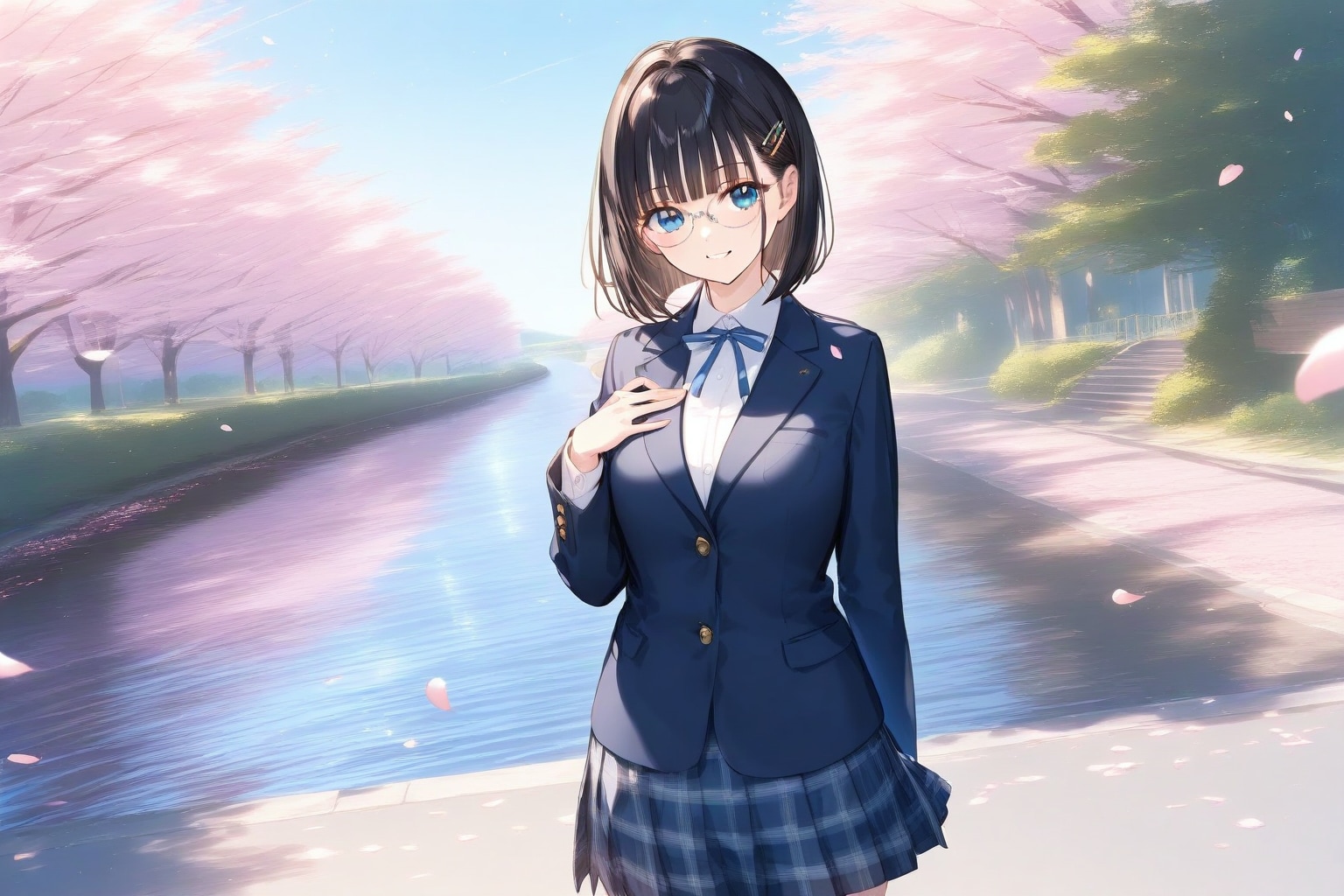 川辺の桜並木🌸🌸のメガネちゃん👓✨