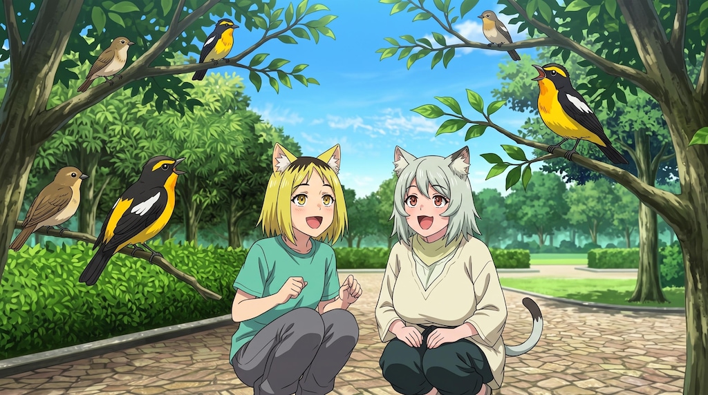 ヤニねことヤクねこ、夏の虫や鳥を見て喜ぶ