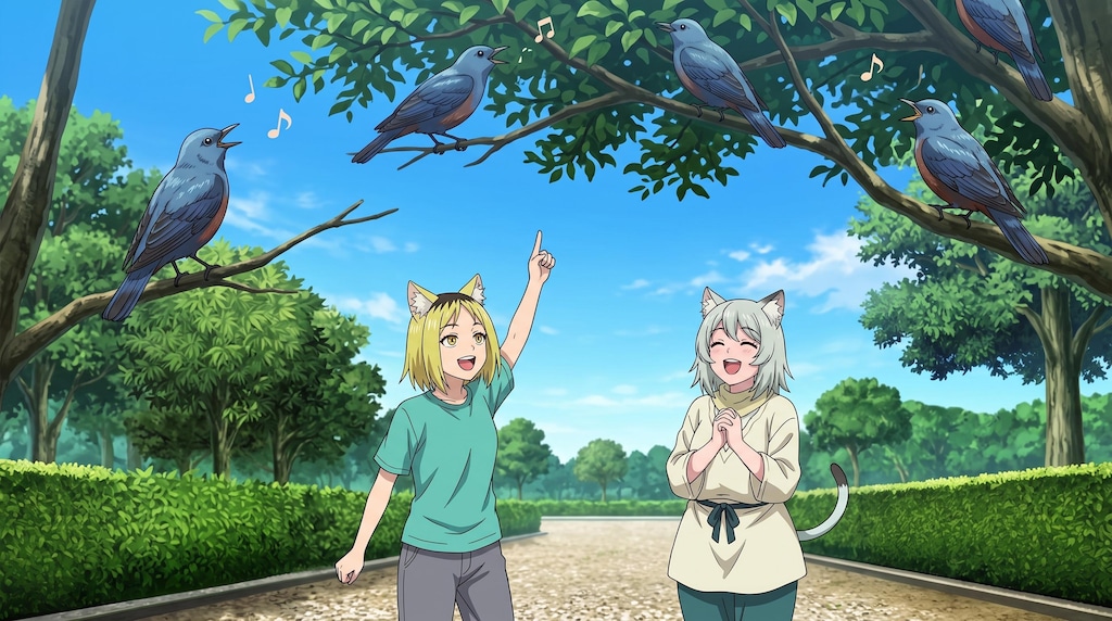 ヤニねことヤクねこ、夏の虫や鳥を見て喜ぶ