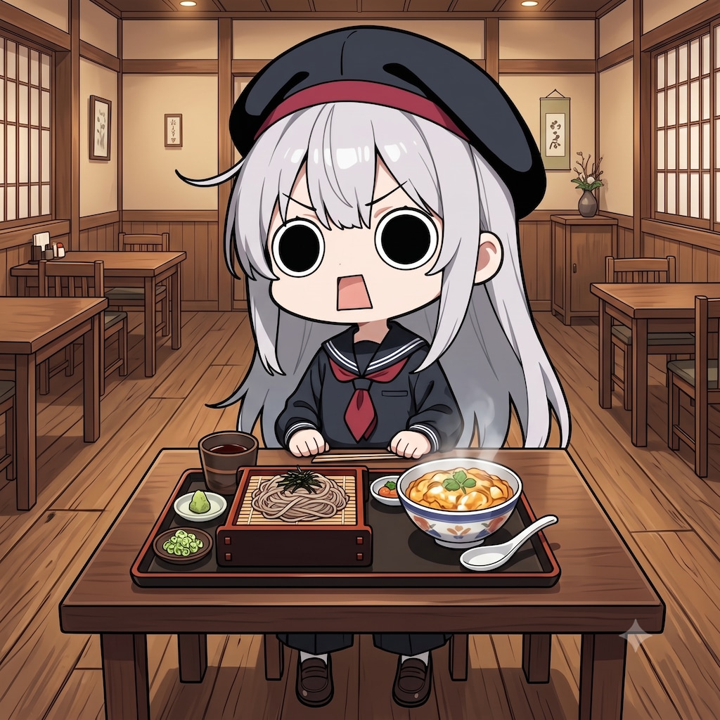 親子丼とざるそばのセットを頂くえらいこっちゃ嬢