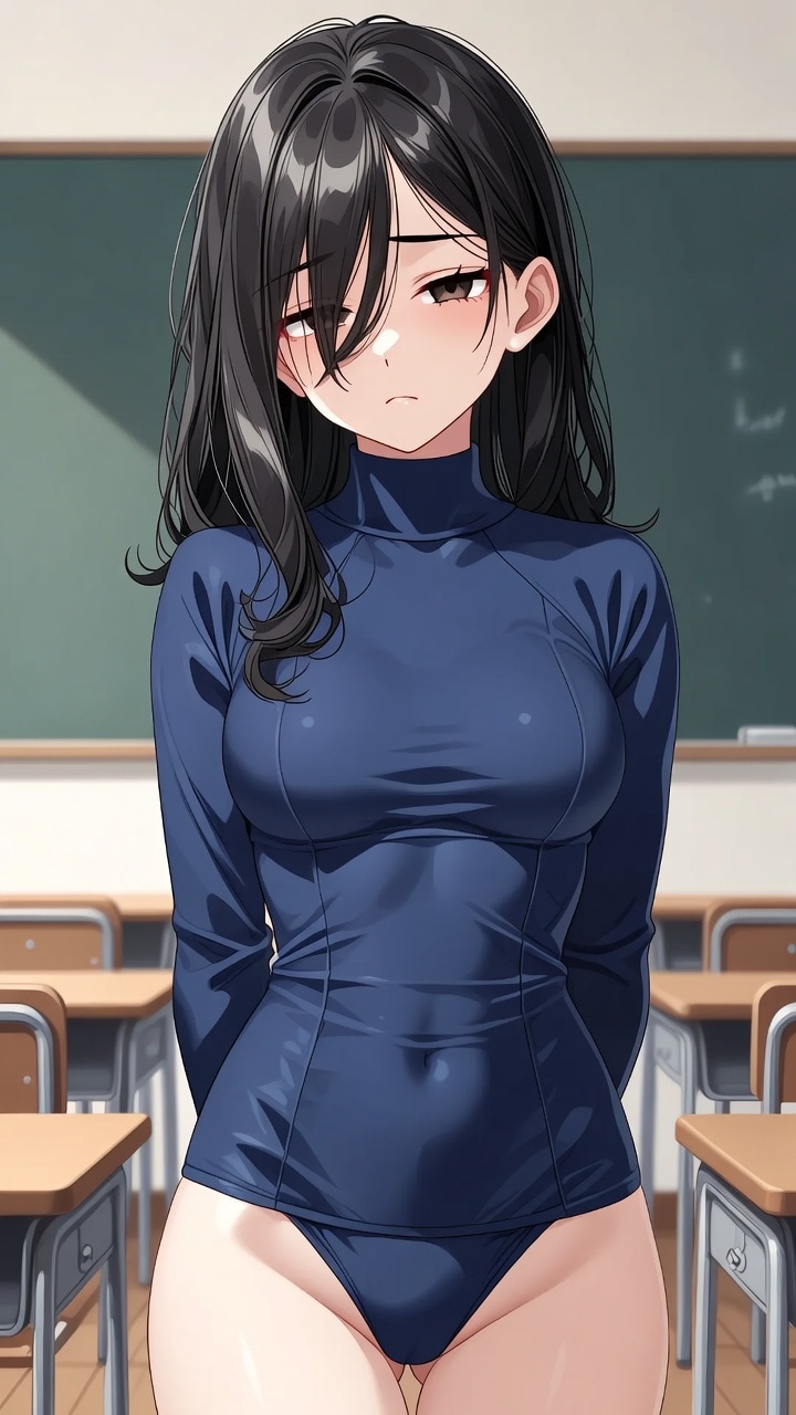 長袖スク水の女子高生