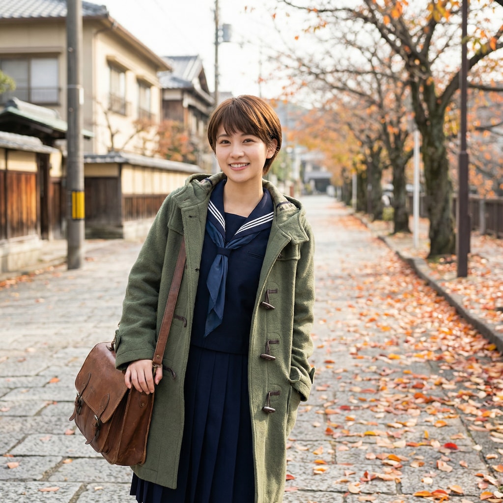 落ち葉散る通学路