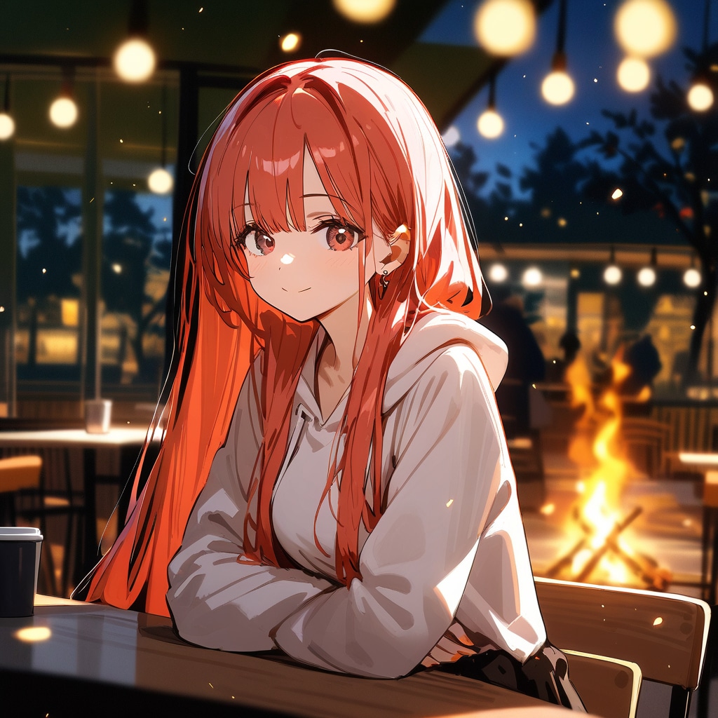 焚き火と赤髪パーカー | の人気AIイラスト・グラビア