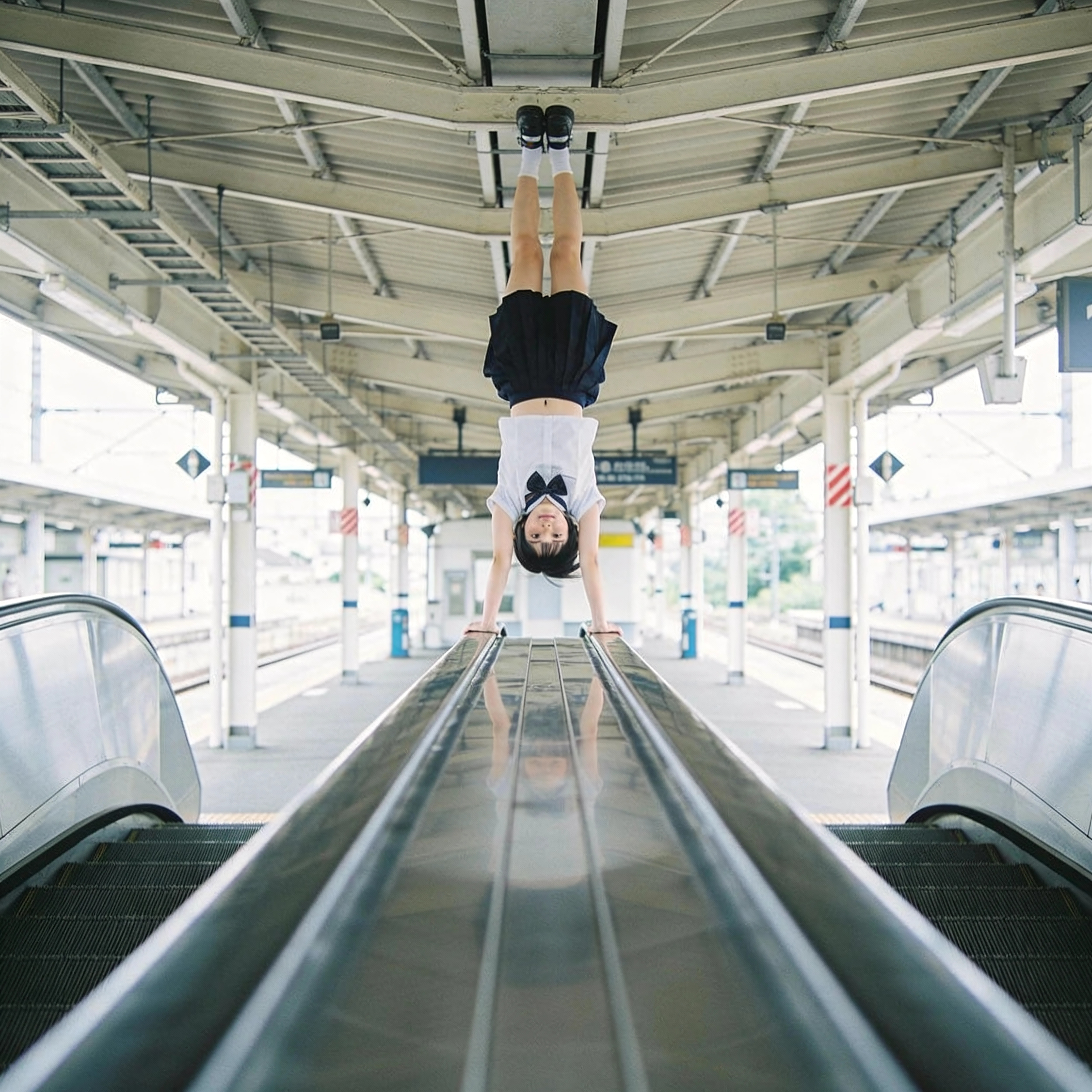 Perfect Balance on the Escalator Edge | の人気AIイラスト・グラビア