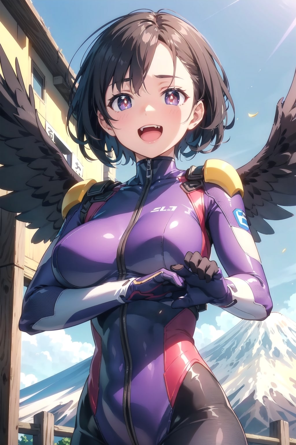 富士と鷹娘となすび色のボディスーツ