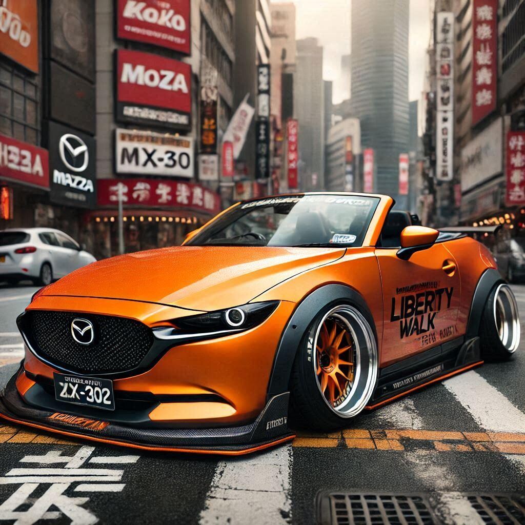 オレンジカラーリバティーウォークマツダCX-30オープンカーのドリ車