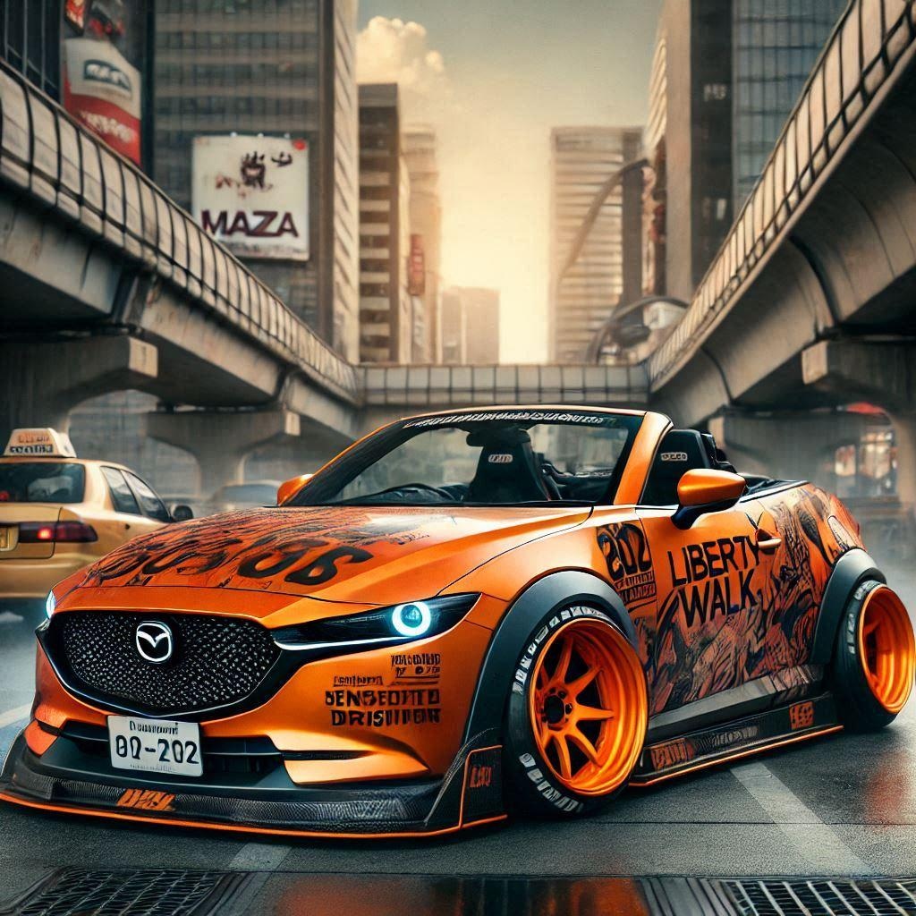 オレンジカラーリバティーウォークマツダCX-30オープンカーのドリ車