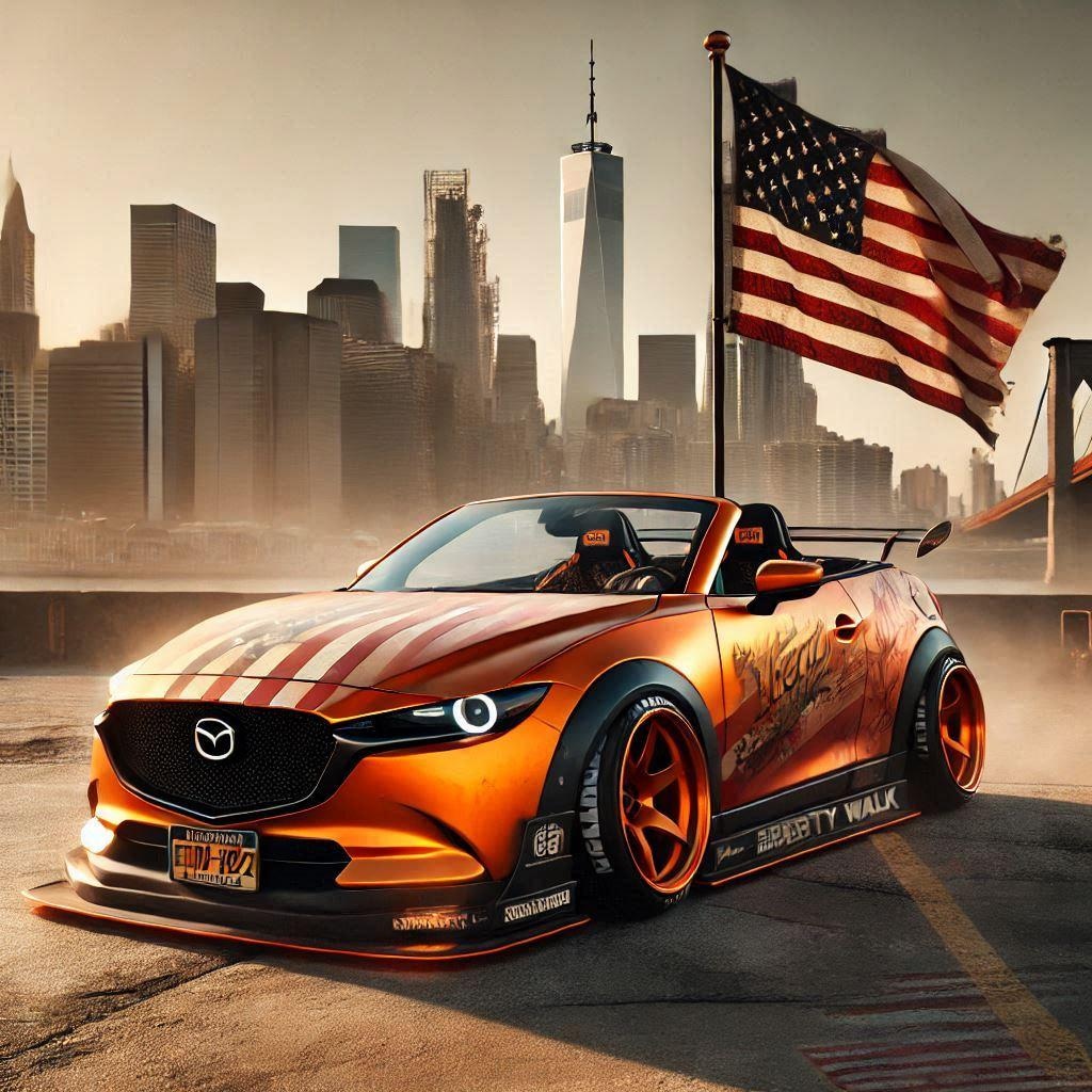 オレンジカラーリバティーウォークマツダCX-30オープンカーのドリ車