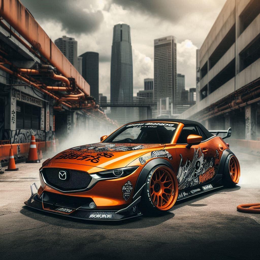 オレンジカラーリバティーウォークマツダCX-30オープンカーのドリ車