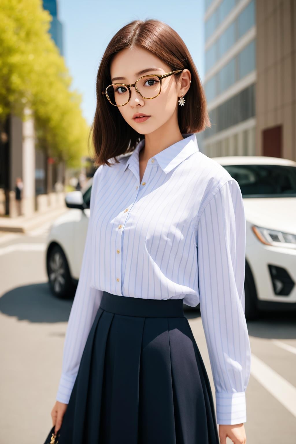 青ストライプシャツ