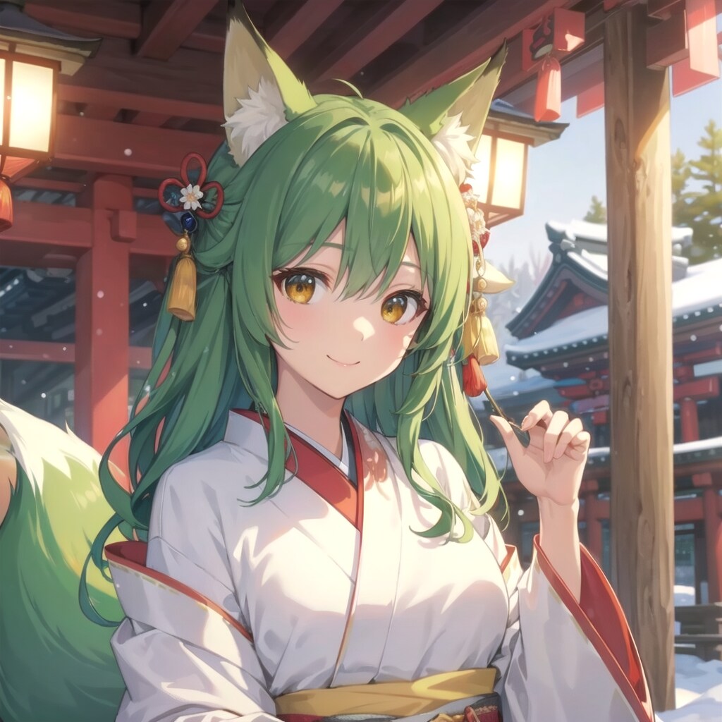 神秘や幻想：妖狐（緑のもふもふ）