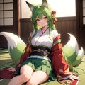 神秘や幻想：妖狐（緑のもふもふ） 2枚目