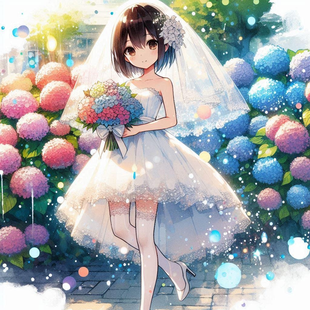 花嫁と紫陽花