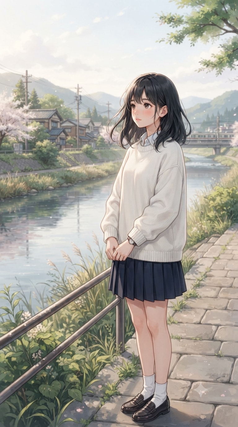 川沿いの少女 | の人気AIイラスト・グラビア